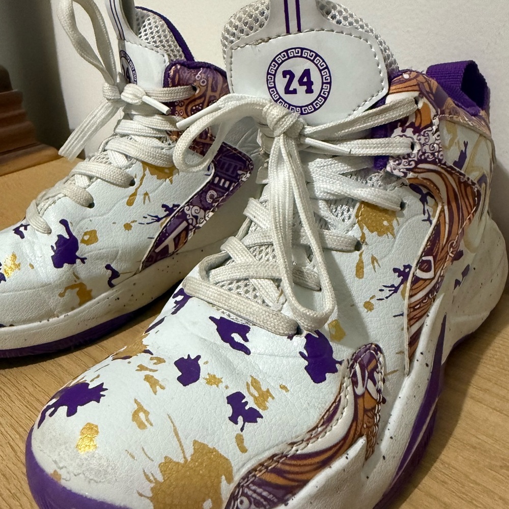 #24 Kids White and Purple Sneakers